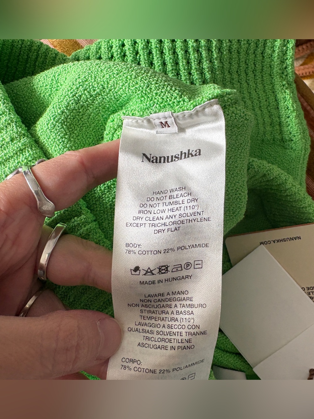 $526 NWT Nanushka “Paola” Knit Bike Shorts in Bright Green Sz Medium - Picture 9 of 9